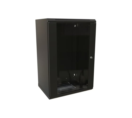 Настенный шкаф WRLine WR-TW-1845-GP-RAL9004 19-дюймовый (19"), 18U, 908x600x450, стеклянная дверь, Цвет черный (RAL 9004) (разобранный) 520253 1