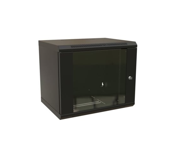 Настенный шкаф WRLine WR-TW-1266-GP-RAL9004 19-дюймовый (19"), 12U, 650x600x600, стеклянная дверь, Цвет черный (RAL 9004) (разобранный) 520247 1