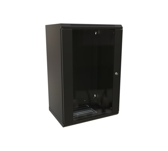 Настенный шкаф WRLine WR-TW-1866-GP-RAL9004 19-дюймовый (19"), 18U, 908x600x600, стеклянная дверь, Цвет черный (RAL 9004) (разобранный) 520255 1