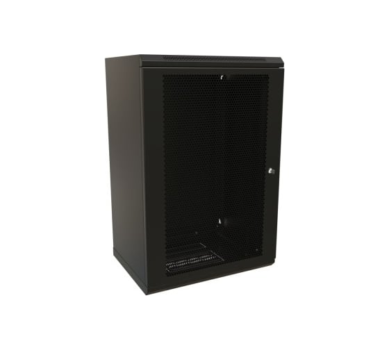 Настенный шкаф WRLine WR-TW-1866-SD-RAL9004 19-дюймовый (19"), 18U, 908x600x600, перфорированная металлическая дверь с замком, Цвет черный (RAL 9004) (разобранный) 521259