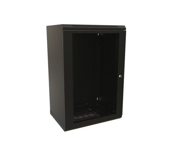 Настенный шкаф WRLine WR-TW-2245-SD-RAL9004 19-дюймовый (19"), 22U, 1086x600x450, перфорированная металлическая дверь с замком, Цвет черный (RAL 9004) (разобранный) 521260