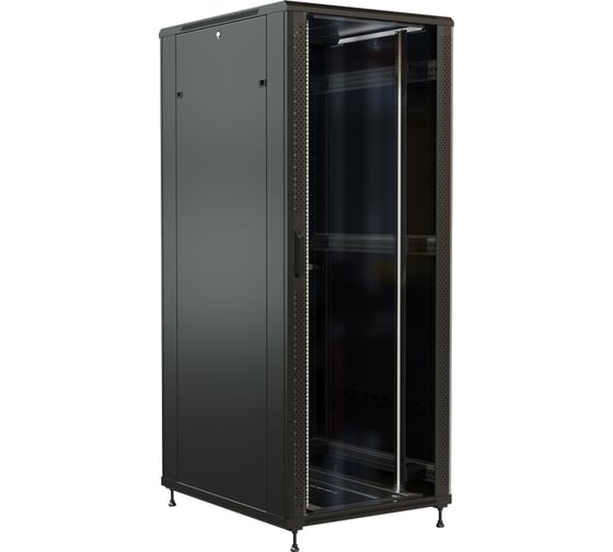 19-дюймовый напольный шкаф WRLine WR-TT-3282-AS-RAL9004 32U, 1610x800x1200 мм (ВхШхГ), передняя стеклянная дверь со стальными перфорированными боковинами, задняя дверь сплошная, цвет черный (RAL 9004) (разобранный) 520196