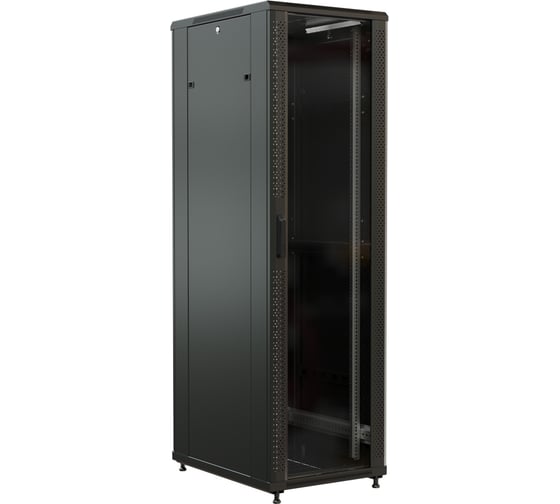 19-дюймовый напольный шкаф WRLine WR-TT-4266-AS-RAL9004 42U, 2055x600x600 мм (ВхШхГ), передняя стеклянная дверь со стальными перфорированными боковинами, задняя дверь сплошная, цвет черный (RAL 9004) (разобранный) 520207 1