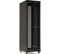 Напольный 19-дюймовый шкаф Hyperline TTR-2766-DD-RAL9005 27U, 1388x600x600 мм (ВхШхГ), передняя и задняя распашные перфорированные двери (75%), ручка с замком, цвет черный (RAL 9005) (разобранный) 457559