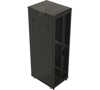 Напольный 19-дюймовый шкаф Hyperline TTB-2761-DD-RAL9004 27U, 1388x600x1000 мм (ВхШхГ), передняя и задняя распашные перфорированные двери (75%), ручка с замком, крыша нового типа, цвет черный (RAL 9004) (разобранный) 395984