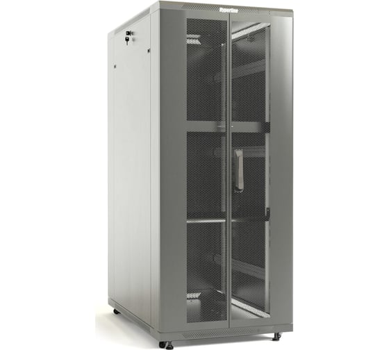 Напольный 19-дюймовый шкаф Hyperline TTB-4261-DD-RAL7035 42U, 2055x600x1000 мм (ВхШхГ), передняя и задняя распашные перфорированные двери (75%), ручка с замком, крыша нового типа, цвет серый (RAL 7035) (разобранный) 451954 1