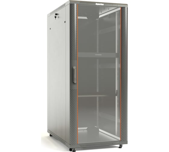 Напольный 19-дюймовый шкаф Hyperline TTB-4281-AS-RAL7035 42U, 2055x800x1000 мм (ВхШхГ), передняя дверь стеклянная, задняя дверь сплошная, ручка с замком, 2 вертикальных кабельных организатора, цвет серый (RAL 7035) (разобранный) 451961