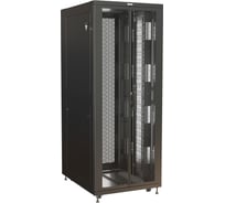 Напольный 19-дюймовый шкаф Hyperline 47u, 2282x800x800 мм (вхшхг), перед. одноствор.стеклянная, задн. распашн.глухая. дверь, профиль широкий с отверстиями 19", крыша с загл. щеточн.вводов, цвет черный (ral 9005) (собранный) 521358