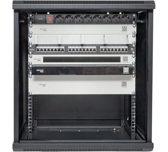 Шкаф настенный EKF 19" TERACOM PRO 12U 600x450 мм дверь стеклянная с замком-ручкой чёрный TRP-WLL-1264-40B