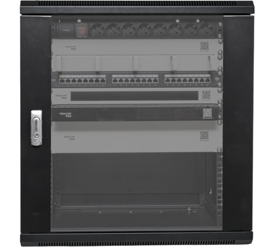 Шкаф настенный EKF 19" TERACOM PRO 15U 600x600 мм дверь стеклянная с замком-ручкой чёрный TRP-WLL-1566-40B