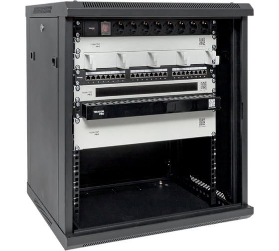 Шкаф настенный EKF 19" TERACOM PRO 12U 600x600 мм дверь стеклянная с замком-ручкой чёрный TRP-WLL-1266-40B