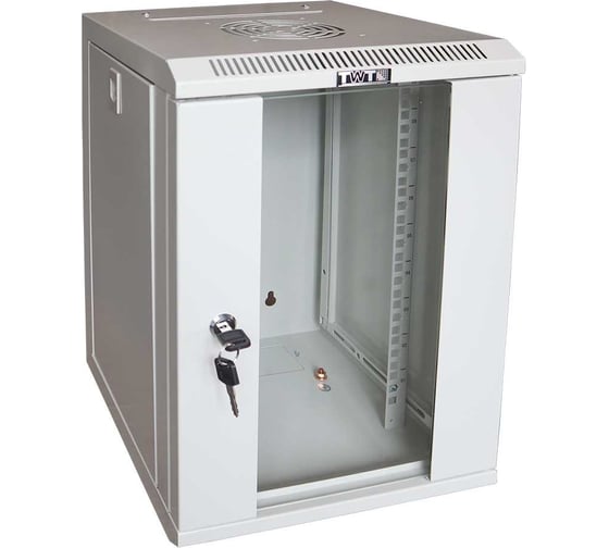 Шкаф настенный TWT 10", 9U 312x300, стеклянная дверь, серый TWT-CBW10G-9U-3x3-GY 1