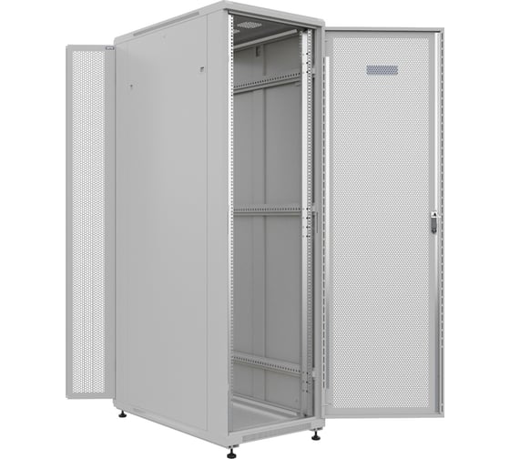 Шкаф напольный универсальный серверный NTSS R 42U 600x1000мм, 4 профиля 19, двери перфорированная и перфорированная двухстворчатая, боковые стенки съемные, регулируемые опоры, разобранный, серый RAL 7035 NTSS-R42U60100PD/PDD