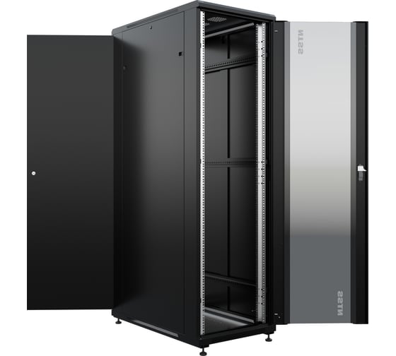Шкаф напольный универсальный серверный NTSS R 42U 800x1000мм, 4 профиля 19, двери стекло и сплошная металл, боковые стенки съемные, регулируемые опоры, разобранный, черный RAL 9005 NTSS-R42U80100GS-BL