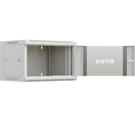 Шкаф настенный телекоммуникационный NTSS W 15U 600x450x770мм, 2 профиля 19, дверь стеклянная, боковые стенки съемные, задняя стенка, разобранный, серый RAL 7035 NTSS-W15U6045GS