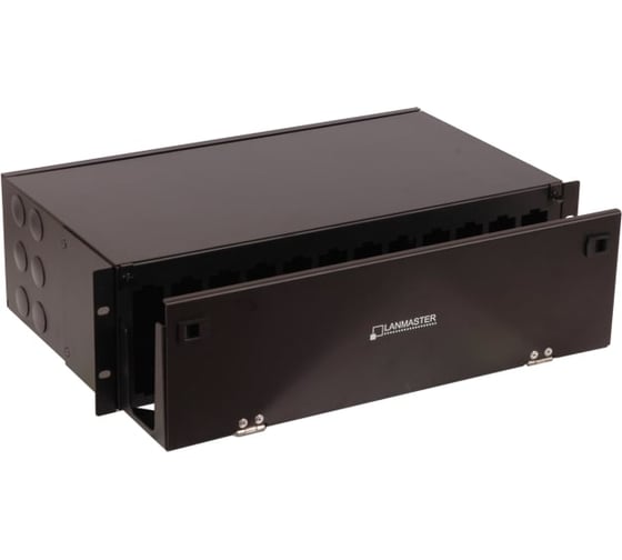 Бокс LANMASTER MPO, 19, на 12 кассет, 3U, черный LAN-FOBM-12MCS-3U