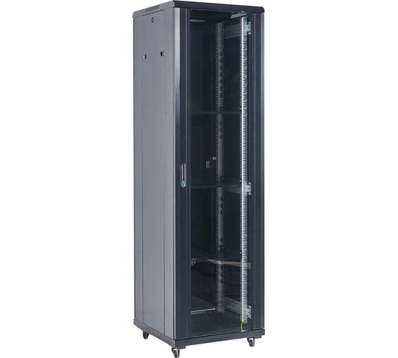 Напольный шкаф REXANT, 19 дюймов, 18U, 600x600x987 (ШxГxВ), дверь стекло, боковые съемные стенки, RAL 9005 04-1866-212