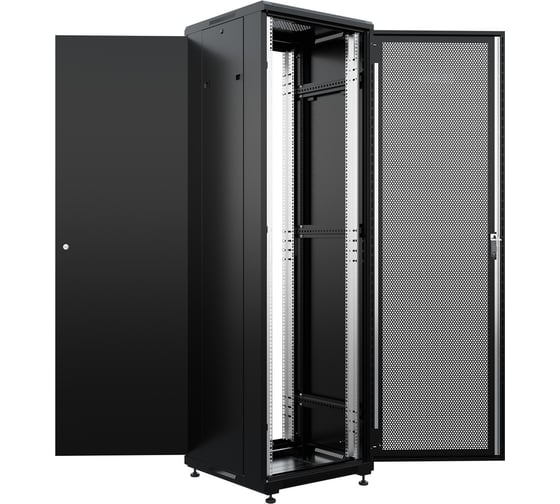 Шкаф напольный NTSS универсальный серверный R 22U 600х600мм, 4 профиля 19, двери перфорированная и сплошная металл, боковые стенки съемные, регулируемые опоры, разобранный, черный RAL 9005 NTSS-R22U6060PD-BL 1