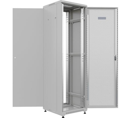 Шкаф напольный NTSS универсальный серверный R 47U 800х800мм, 4 профиля 19, двери перфорированная и сплошная металл, боковые стенки съемные, регулируемые опоры, разобранный, серый RAL 7035 NTSS-R47U8080PD 1
