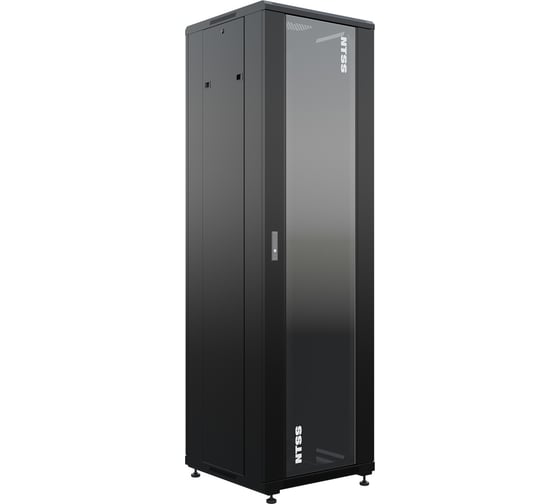 Шкаф напольный NTSS универсальный серверный R 47U 600х800мм, 4 профиля 19, двери стекло и сплошная металл, боковые стенки съемные, регулируемые опоры, разобранный, черный RAL 9005 NTSS-R47U6080GS-BL