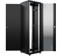 Шкаф напольный универсальный серверный NTSS R 32U 600х800мм, 4 профиля 19, двери стекло и сплошная металл, боковые стенки съемные, регулируемые опоры, разобранный, черный RAL 9005 NTSS-R32U6080GS-BL