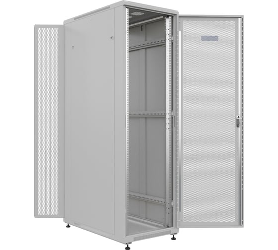 Шкаф напольный универсальный серверный NTSS R 42U 600х1200мм, 4 профиля 19, двери перфорированная и перфорированная двухстворчатая, боковые стенки съемные, регулируемые опоры, разобранный, серый RAL 7035 NTSS-R42U60120PD/PDD 1