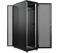 Шкаф напольный универсальный серверный NTSS R 42U 600х1200мм, 4 профиля 19, двери перфорированная и перфорированная двухстворчатая, боковые стенки съемные, регулируемые опоры, разобранный, черный RAL 9005 NTSS-R42U60120PD/PDD-BL