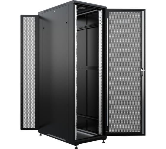 Шкаф напольный универсальный серверный NTSS R 42U 600х1200мм, 4 профиля 19, двери перфорированная и перфорированная двухстворчатая, боковые стенки съемные, регулируемые опоры, разобранный, черный RAL 9005 NTSS-R42U60120PD/PDD-BL 1