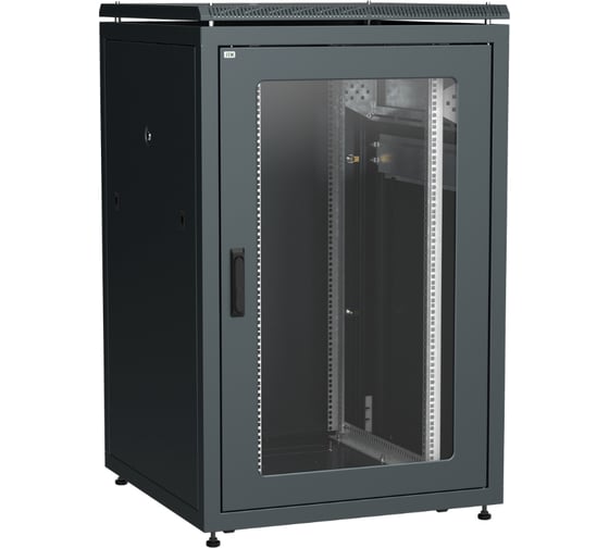 Шкаф сетевой ITK LINEA N 19 24U, 800х800мм, стеклянная передняя дверь, задняя металлическая, черный LN05-24U88-GM 1
