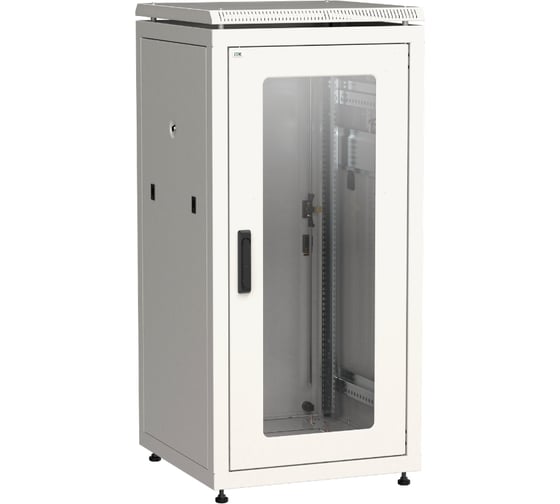 Шкаф сетевой ITK LINEA N 19 28U, 600х600мм, стеклянная передняя дверь, задняя металлическая, серый LN35-28U66-GM