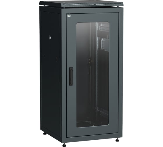 Шкаф сетевой ITK LINEA N 19 24U, 600х600мм, стеклянная передняя дверь, задняя металлическая, черный LN05-24U66-GM 1