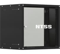 Шкаф настенный телекоммуникационный NTSS LIME 9U 550х600х500мм, 2 профиля 19, дверь стеклянная, боковые стенки несъемные, разобранный, черный RAL 9005 NTSS-WL9U5560GS-BL