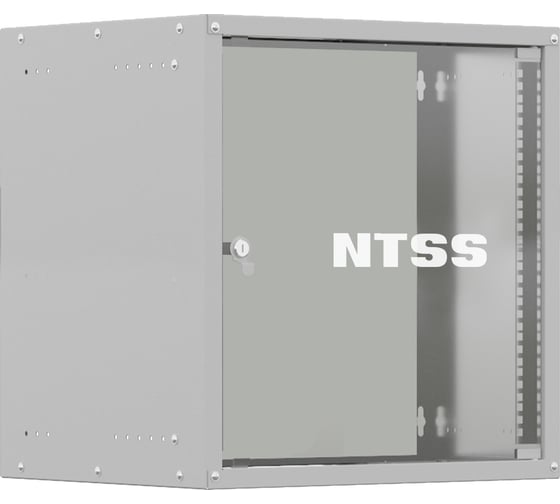 Шкаф настенный телекоммуникационный NTSS LIME 9U 550х600х500мм, 2 профиля 19, дверь стеклянная, боковые стенки несъемные, разобранный, серый RAL 7035 NTSS-WL9U5560GS