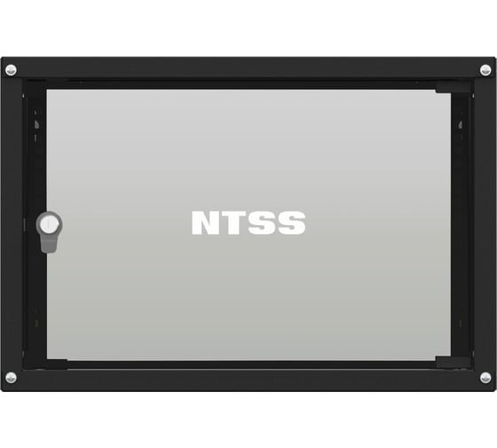 Шкаф настенный телекоммуникационный NTSS LIME 6U 550х600х370мм, 2 профиля 19, дверь стеклянная, боковые стенки несъемные, разобранный, черный RAL 9005 NTSS-WL6U5560GS-BL 1