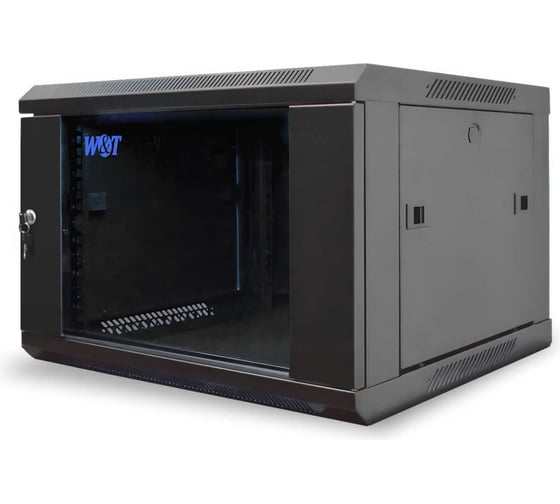 Шкаф 19 настенный W&T 12U 600x450mm черный, дверь стекло, без вентилятора C126045BWS3 1