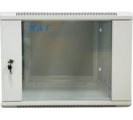 Шкаф 19 настенный W&T 12U 600x600mm серый, дверь стекло, без вентилятора C126060GWS3