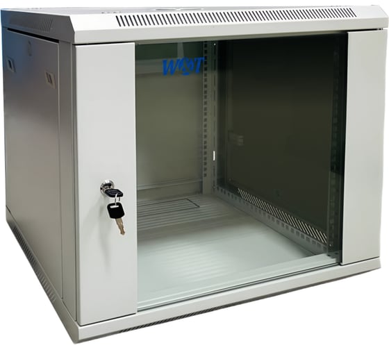 Шкаф 19 настенный W&T 6U 600x450mm серый, дверь стекло, без вентилятора C066045GWS3 1
