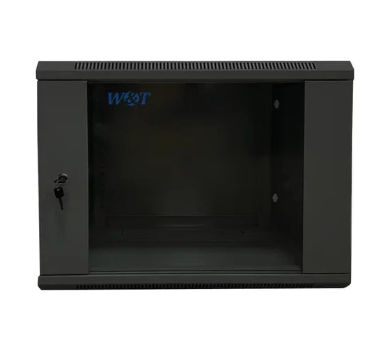 Шкаф 19 настенный W&T 6U 600x500mm черный, дверь стекло, без вентилятора C066050BWS4