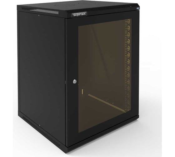 Шкаф настенный телекоммуникационный SUPRLAN стеклянная дверь ТВС-9U-600-350-СР-9005 05-2090 черный