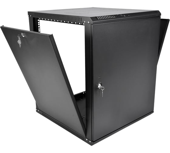 Шкаф ЦМО 19 телеком навесной разборный ЭКОНОМ 12U (600 × 650), съёмные стенки, дверь металл, чёрный ШРН-Э-12.650.1-9005