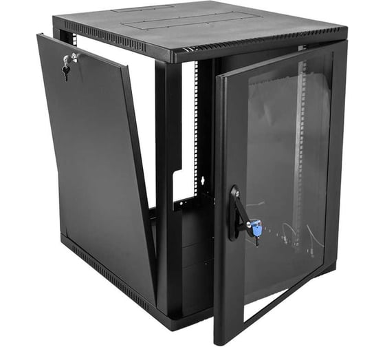 Шкаф телекоммуникационный настенный сварной ЦМО 12U (600 × 650) съёмные стенки, дверь стекло, чёрный ШРН-12.650-9005