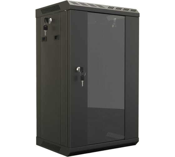 Настенный шкаф Hyperline TDB-6U-GP-RAL9004 10'', 6U, 366,5х390х300, уст. размер 254 мм 445487 1