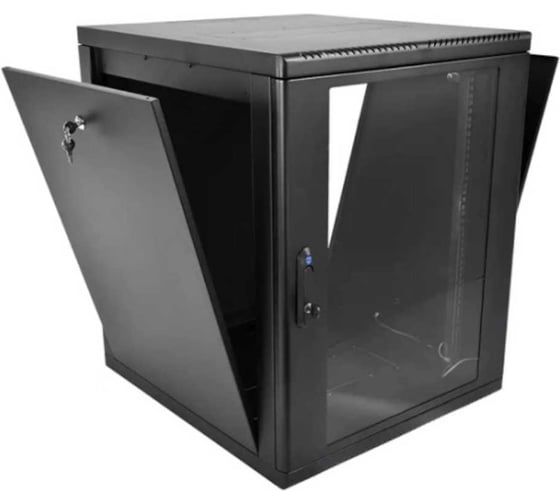 Шкаф ЦМО 19 телеком навесной разборный 15U ( 600 × 650) съемные стенки, дверь стекло, чёрный ШРН-М-15.650-9005 1