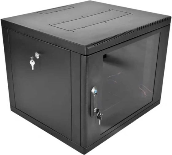 Шкаф ЦМО 19 телеком навесной разборный 9U ( 600 × 520) съемные стенки, дверь стекло, чёрный ШРН-М-9.500-9005 1