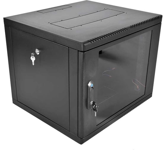 Шкаф ЦМО 19 телеком навесной разборный 9U (600 × 650) съемные стенки, дверь стекло, чёрный ШРН-М-9.650-9005 1