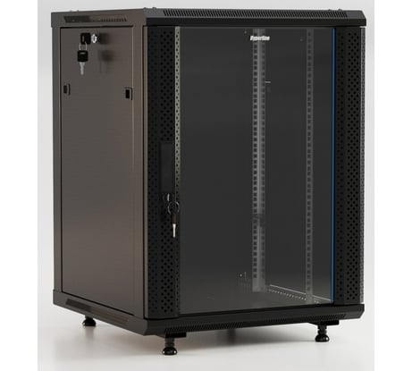Настенный 19-дюймовый шкаф Hyperline TWB-FC-1866-GP-RAL9004, 18U, 920x600x600мм, черный, 395560