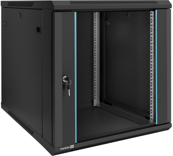 Шкаф телекоммуникационный ExeGate 19 настенный 12U EC-WM-12U.600.G.BLACK 19”, 12U, 600x600x635mm ШхГхВ , передняя дверь закаленное стекло, съемные боковые панели 298610 1