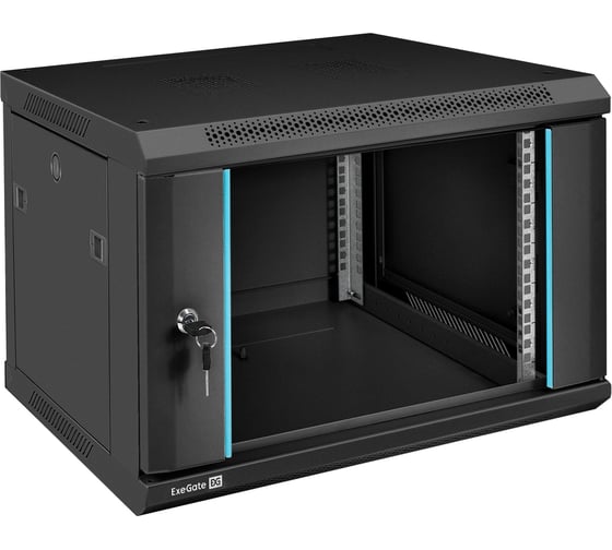 Шкаф телекоммуникационный ExeGate 19 настенный 6U EC-WM-6U.450.G.BLACK 19”, 6U, 600x450x370mm ШхГхВ, передняя дверь закаленное стекло, съемные боковые панели 298605 1