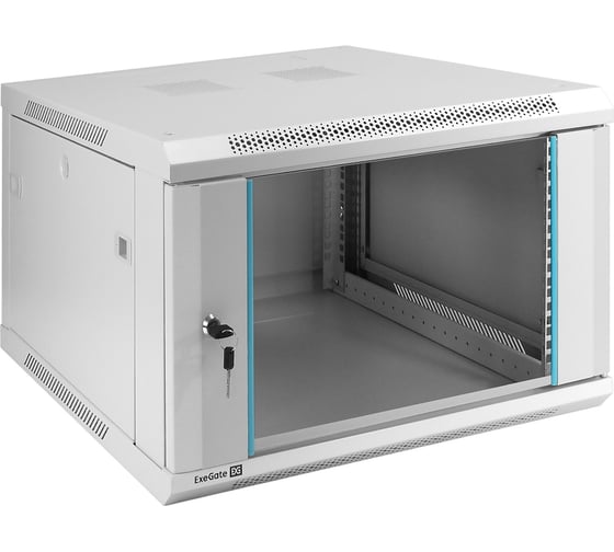 Шкаф телекоммуникационный ExeGate 19 настенный 6U EC-WM-6U.600.G.GREY 19”, 6U, 600x600x370mm ШхГхВ , передняя дверь закаленное стекло, съемные боковые панели 298600 1
