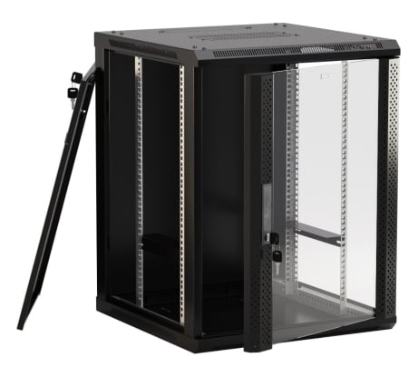 Настенный 19-дюймовый шкаф Hyperline TWB-FC-1266-GP-RAL9004, 12U, 662x600x600мм, черный, 395516